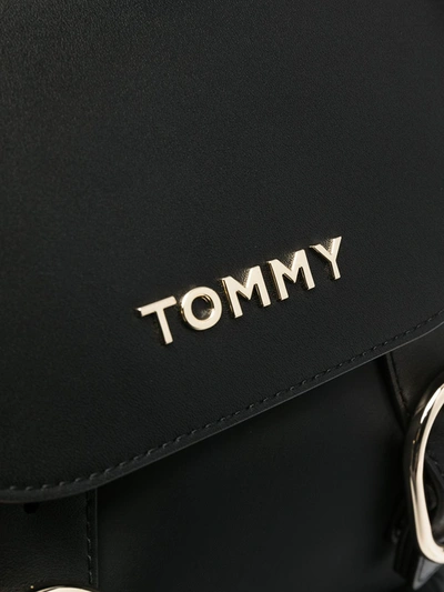 Shop Tommy Hilfiger Logo-plaque Buckled Backpack In Black