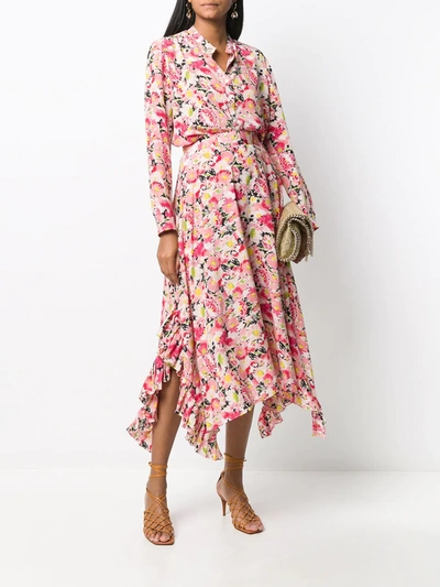 Shop Stella Mccartney Cotton Draped Ruffle Skirt In Flower Print In Pink