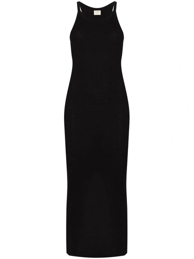 Shop St Agni Fitted Linen Tank Dress In Black
