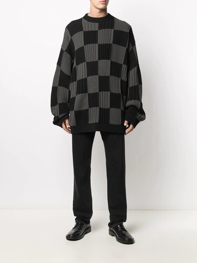 Shop Balenciaga Checkerboard Knitted Jumper In Black