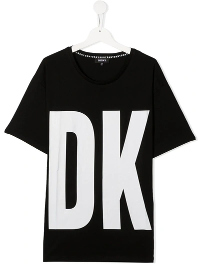 Shop Dkny Teen Graphic Logo-print T-shirt In Black