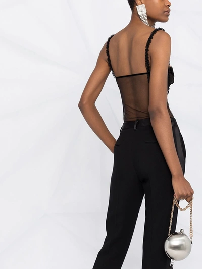 Shop Saint Laurent Sheer Ruffle Trim Bodysuit In Black