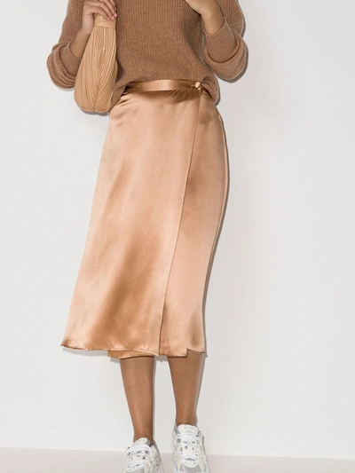 Shop Reformation Side Button Fastening Silk Skirt In Neutrals