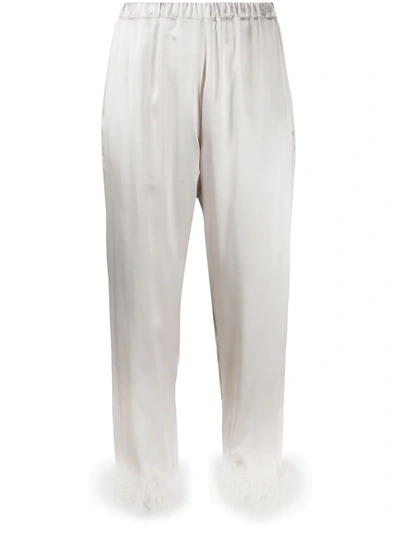 Gilda & Pearl Mia Feather-trimmed Pyjama Bottoms In Silver
