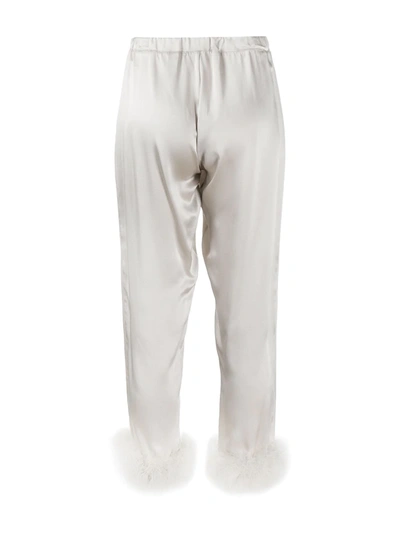 Gilda & Pearl Mia Feather-trimmed Pyjama Bottoms In Silver
