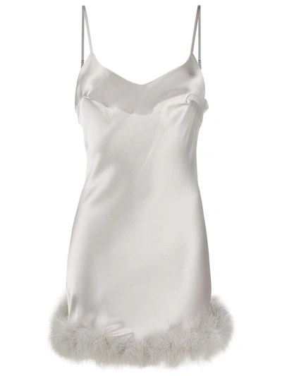 Shop Gilda & Pearl Feather-trimmed Satin Cami Dress In Silver