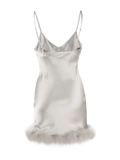 Shop Gilda & Pearl Feather-trimmed Satin Cami Dress In Silver