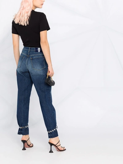 Shop Pinko Pearl-detail Straight Leg Jeans In Blue