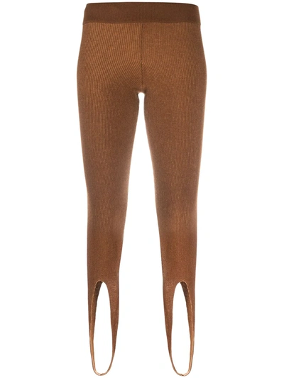 Shop Ami Amalia Knitted Merino Wool Leggings In Brown