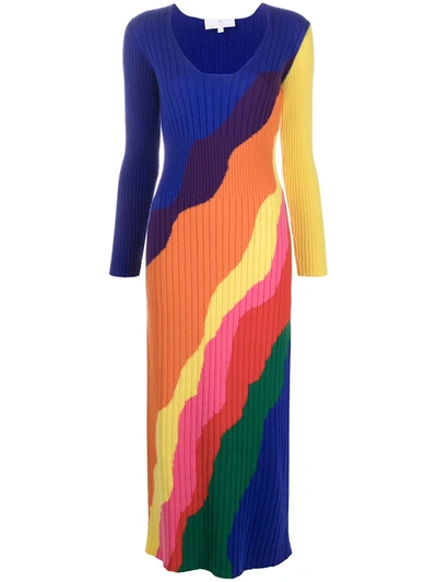 Shop Ami Amalia Diana Rainbow Knit Dress In Blue