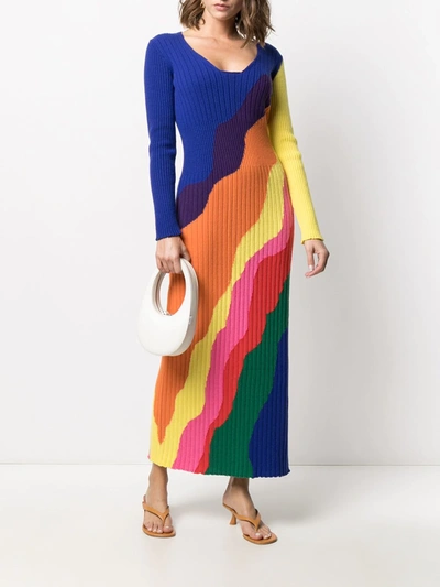 Shop Ami Amalia Diana Rainbow Knit Dress In Blue