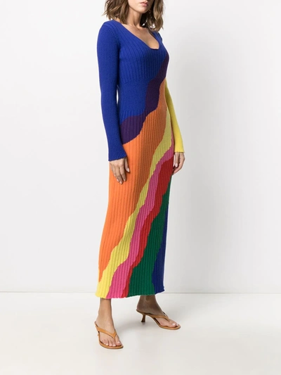 Shop Ami Amalia Diana Rainbow Knit Dress In Blue