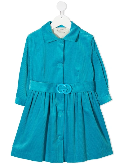 Shop Gucci Corduroy Belted Coat In Blue