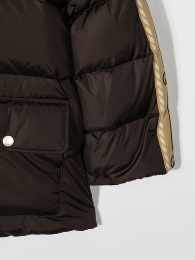 Shop Gucci Interlocking G-stripe Padded Jacket In Brown