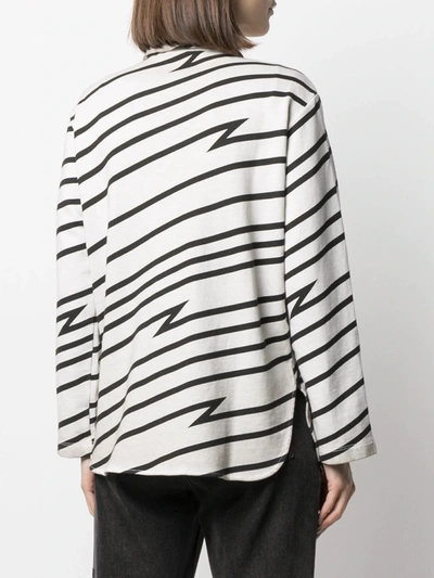 Shop 8pm Stripe-pattern Long-sleeve Blouse In Neutrals