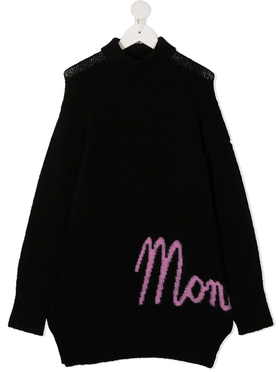 Shop Moncler Intarsia-knit Jumper Dress In Black