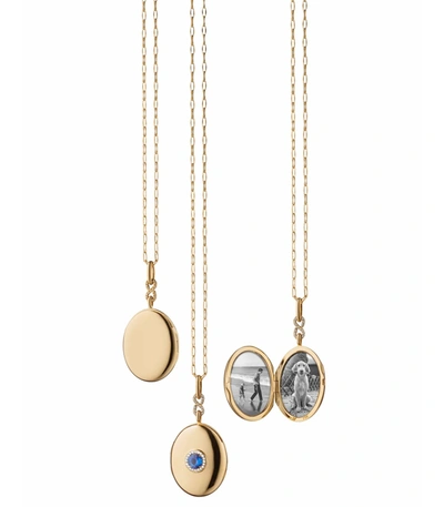 Shop Monica Rich Kosann Sapphire Infinity Oval Locket Necklace In Ylwgold