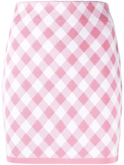 Shop Balmain Gingham Check Mini Skirt In Pink