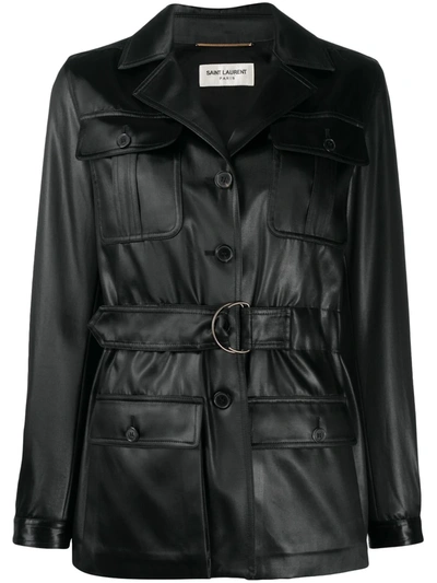 Shop Saint Laurent Tied-waist Single-breasted Coat In Black