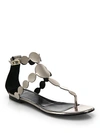 PIERRE HARDY Pearls Metallic Leather T-Strap Sandals