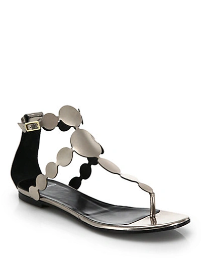 Pierre Hardy Pearls Metallic Leather T-strap Sandals In Champagne