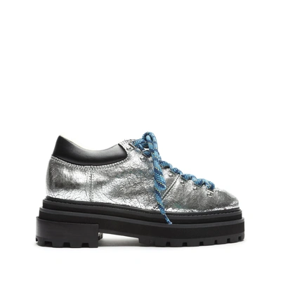 Shop Schutz Lucille Metallic Leather & Shearling Bootie In Silver