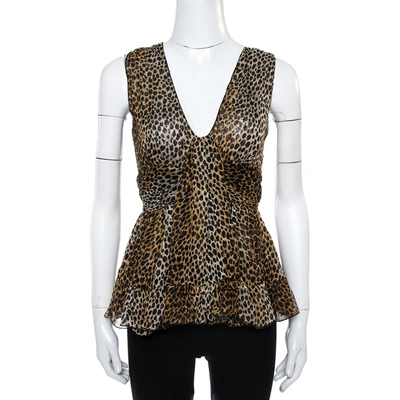 Pre-owned Dolce & Gabbana Brown Animal Print Ruffle Detail Sleeveless Top M