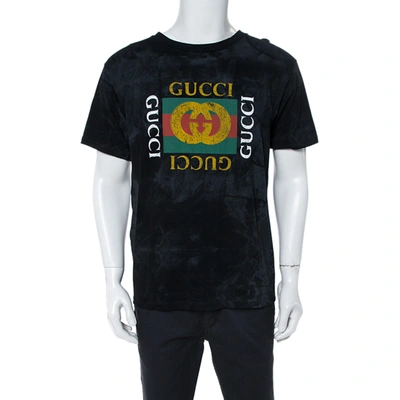 Pre-owned Gucci Black Distressed Cotton Loved Stud Embellished Logo Jersey T Shirt S