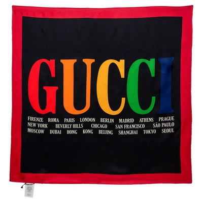 Pre-owned Gucci Multicolor Silk Multi World Print Silk Scarf