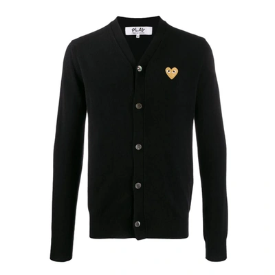 Shop Comme Des Garçons Play Heart Embroidered Slim Fit Cardigan-black