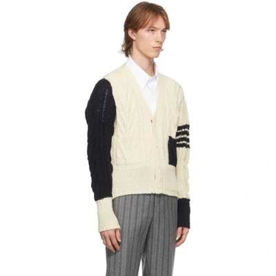 Shop Thom Browne Off-white & Navy Wool Funmix 4-bar Cardigan In 996 Seasmul