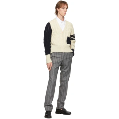 Shop Thom Browne Off-white & Navy Wool Funmix 4-bar Cardigan In 996 Seasmul