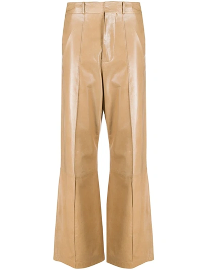 Shop Marni Leather High-waisted Trousers In Neutrals