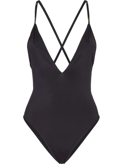 Shop Fendi Reversible Ff Print Swimsuit In Black