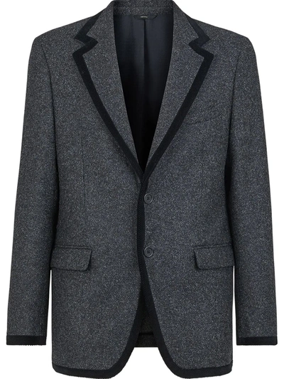 Shop Fendi Contrast Trim Tweed Blazer In Grey