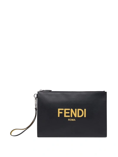 Shop Fendi Embossed Logo Clutch Bag In Black