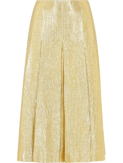 Shop Fendi Metallic Threading Pleated Skirt In Gold