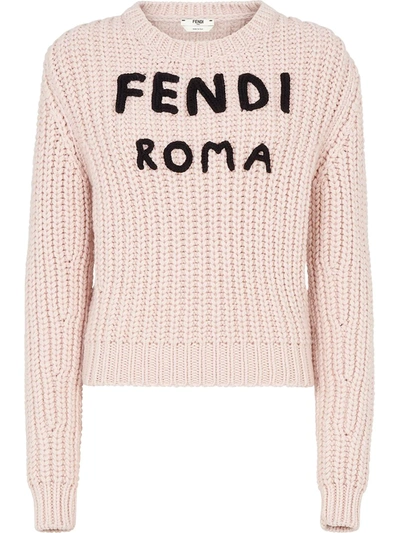 Shop Fendi Logo Knitted Jumper In Pink