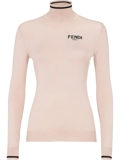 Shop Fendi Intarsia-logo Knitted Silk Top In Pink
