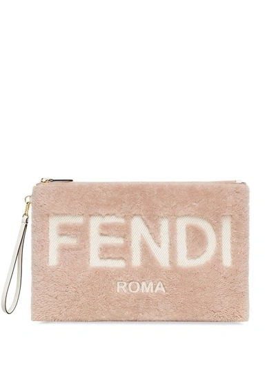Shop Fendi Logo Clutch Bag In Pink