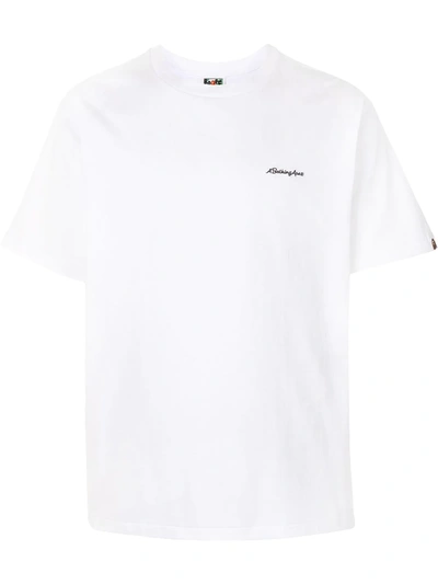 Shop A Bathing Ape Embroidered Logo Cotton T-shirt In White