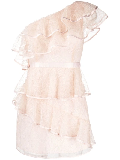 Shop Alice Mccall Ruffled One-shoulder Mini Dress In Neutrals