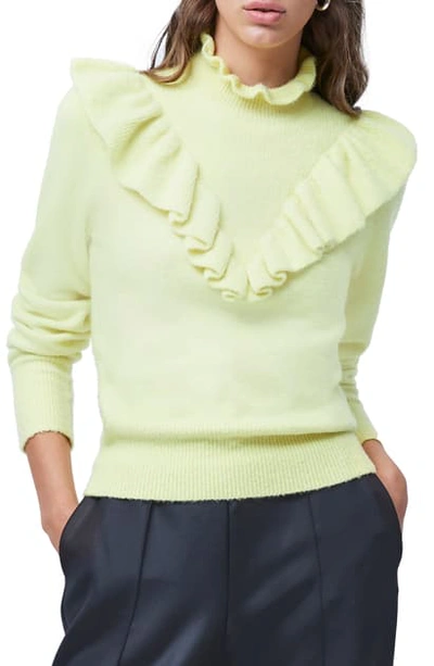 Shop French Connection Mira Ruffle Long Sleeve Sweater In Acid Yellow
