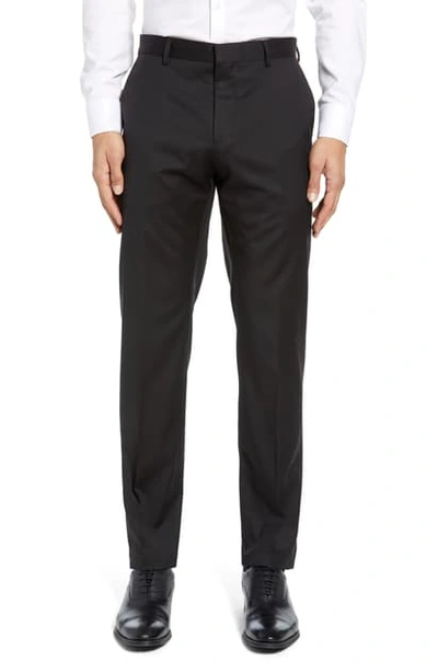 Shop Hugo Boss Gibson Cyl Flat Front Solid Slim Fit Wool Dress Pants In Black