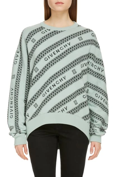 Shop Givenchy Intarsia Logo & Chain Link Wool Sweater In Mint White