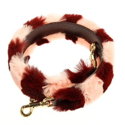 Pre-owned Dolce & Gabbana Pink/burgundy Rabbit Fur And Leather Shoulder Bag Strap