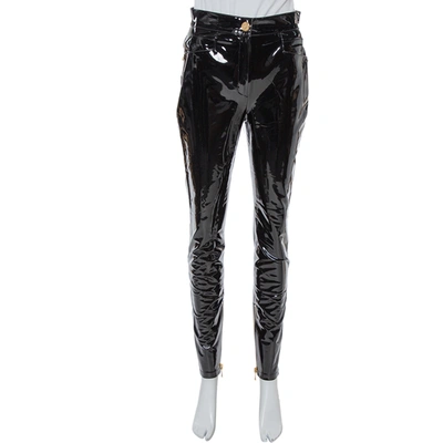 Pre-owned Balmain Black Vinyl High Waist Skinny Trousers M