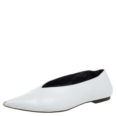 Pre-owned Celine White Leather V-neck Ballet Flats Size 37