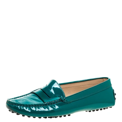 Pre-owned Tod's Green Patent Leather Gommini Penny Loafers Size 36