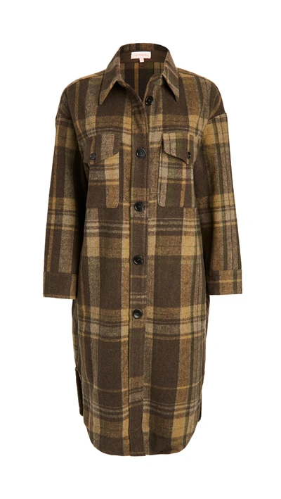 Shop Re:named Re: Named Plaid Long Jacket In Olive Multi